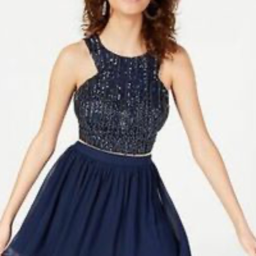 B.darling navy beaded sequin embellished top size 11/12.